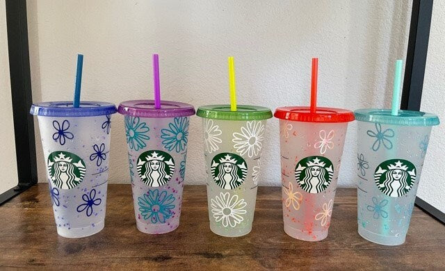 Starbucks Cup Color Changing Confetti Reusable Cold Cup With Straw 24 oz